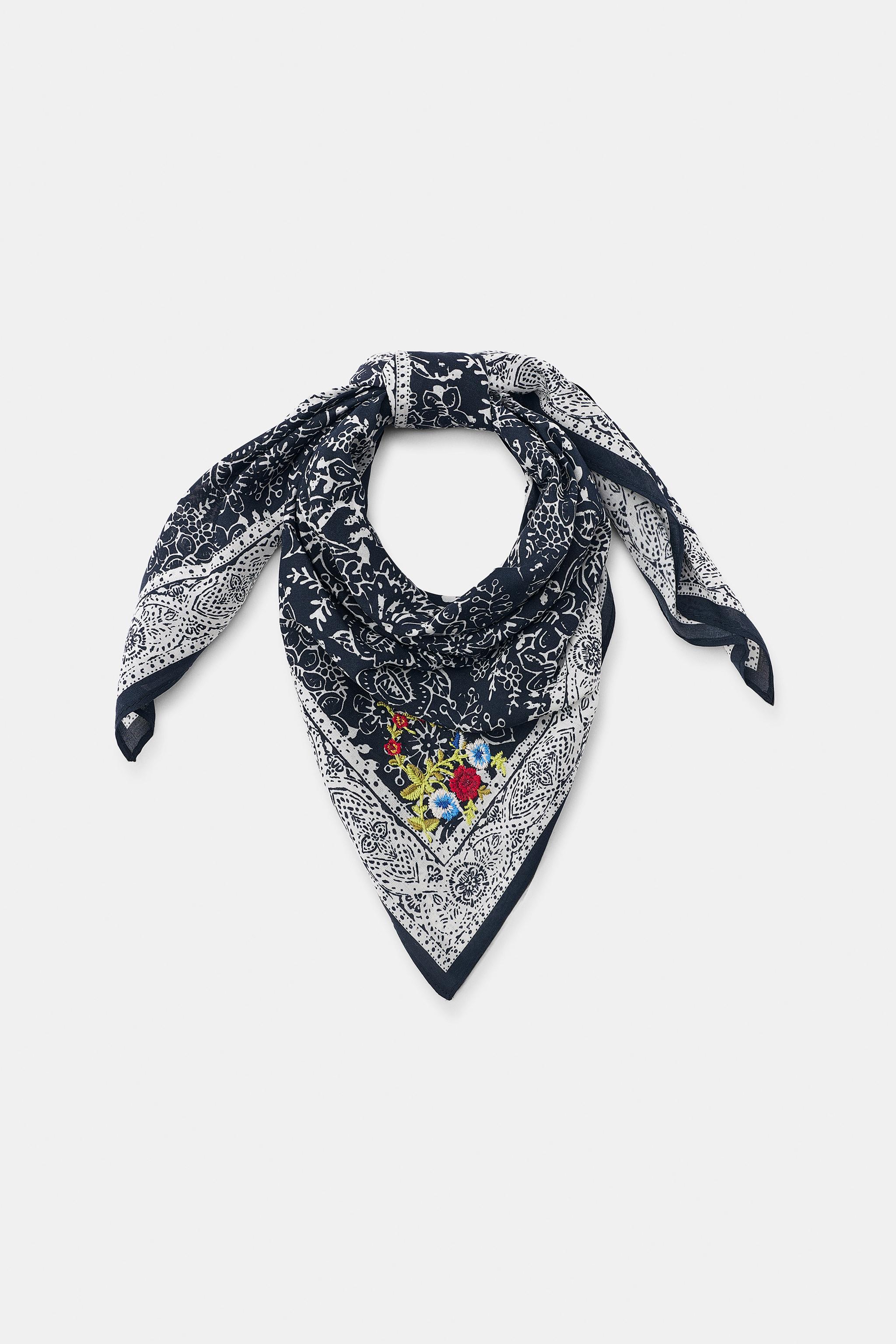 FOULARD BANDANA À IMPRIMÉ FLEURS BRODÉES